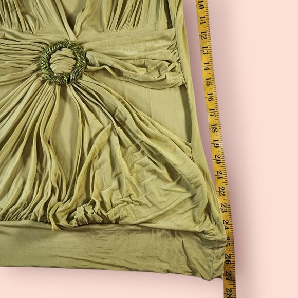 Y2K VTG bebe sleevless ruched draped green top size L baddie 2000s mcbling - Picture 6 of 9